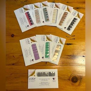 10 Sets of RETIRED Color Street Nail Strips, NEW Incl Nail Polish Remover Clips.